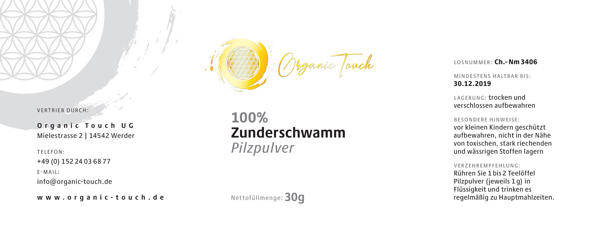 100% Zunderschwamm Pilzpulver - Organic Touch